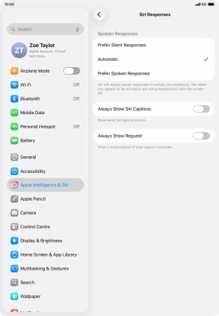 Press the required setting. Press the required setting.
