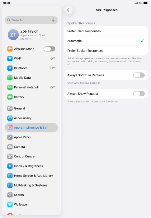 Press the required setting. Press the required setting.