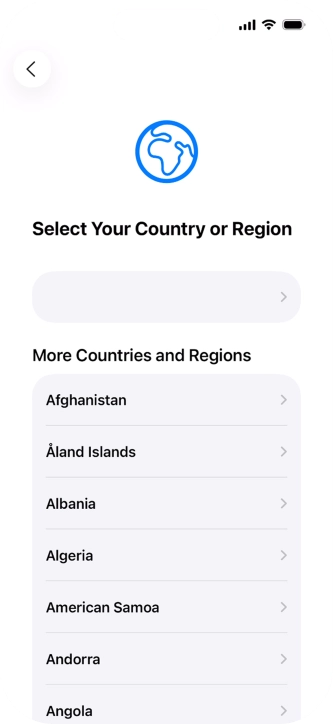 Press the required country or area. Press the required country or area.