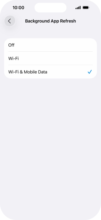 To turn off background refresh of apps, press Off. To turn off background refresh of apps, press Off.