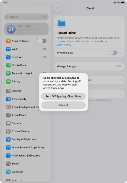 If you turn off the function, press Turn Off Syncing iCloud Drive. If you turn off the function, press Turn Off Syncing iCloud Drive.