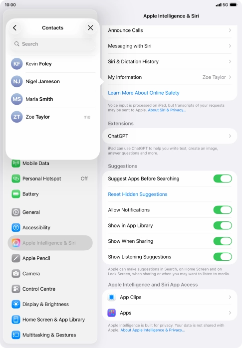 Press the required contact. Press the required contact.
