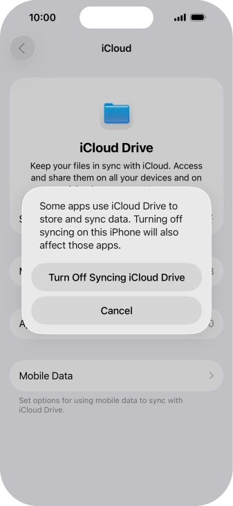 If you turn off the function, press Turn Off Syncing iCloud Drive. If you turn off the function, press Turn Off Syncing iCloud Drive.
