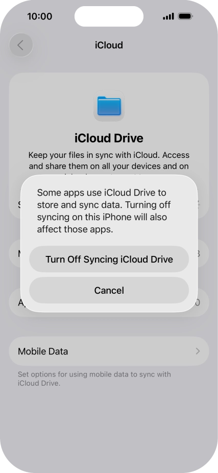 If you turn off the function, press Turn Off Syncing iCloud Drive. If you turn off the function, press Turn Off Syncing iCloud Drive.