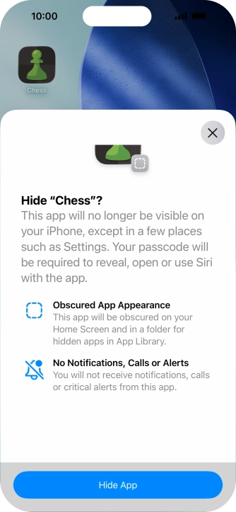 Press Hide App. Press Hide App.