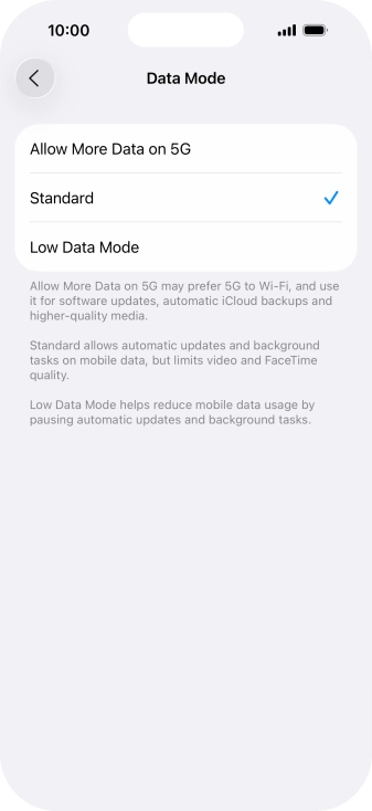 Press the required setting. Press the required setting.