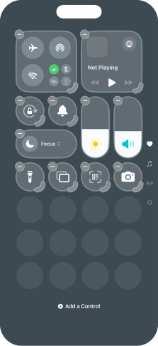 Press Add a Control and follow the instructions on the screen to add the required function to Control Centre. Press Add a Control and follow the instructions on the screen to add the required function to Control Centre.