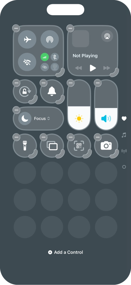Press Add a Control and follow the instructions on the screen to add the required function to Control Centre. Press Add a Control and follow the instructions on the screen to add the required function to Control Centre.