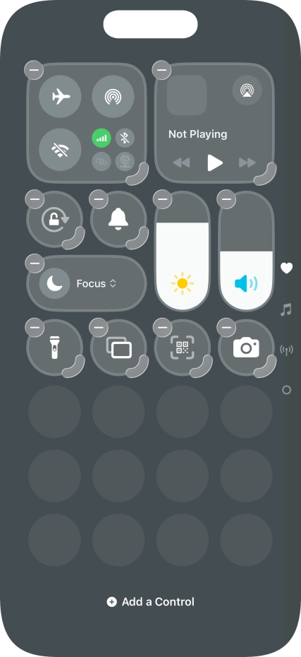 Press Add a Control and follow the instructions on the screen to add the required function to Control Centre. Press Add a Control and follow the instructions on the screen to add the required function to Control Centre.