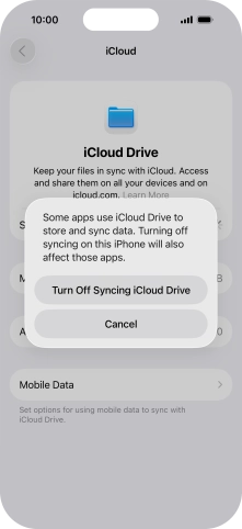 If you turn off the function, press Turn Off Syncing iCloud Drive. If you turn off the function, press Turn Off Syncing iCloud Drive.