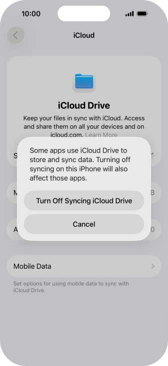 If you turn off the function, press Turn Off Syncing iCloud Drive. If you turn off the function, press Turn Off Syncing iCloud Drive.