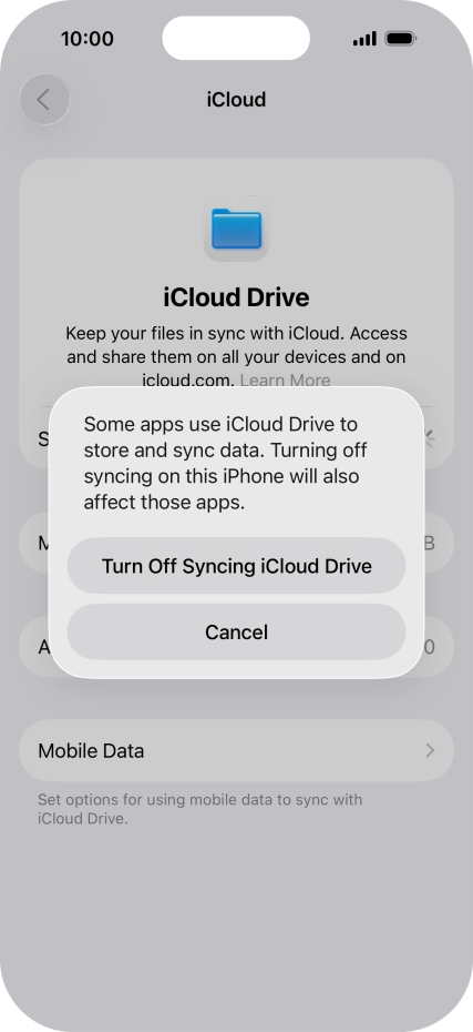 If you turn off the function, press Turn Off Syncing iCloud Drive. If you turn off the function, press Turn Off Syncing iCloud Drive.