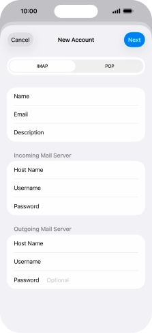 Press Password and key in the password for your email account. Press Password and key in the password for your email account.