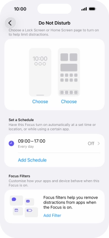 Press Add Schedule and follow the instructions on the screen to select settings for automatic activation of Do Not Disturb. Press Add Schedule and follow the instructions on the screen to select settings for automatic activation of Do Not Disturb.