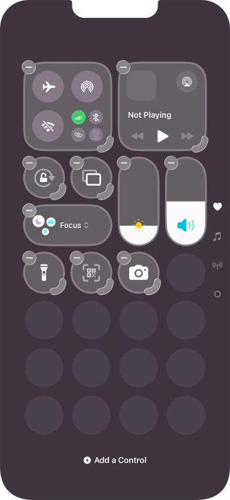 Press Add a Control and follow the instructions on the screen to add the required function to Control Centre. Press Add a Control and follow the instructions on the screen to add the required function to Control Centre.