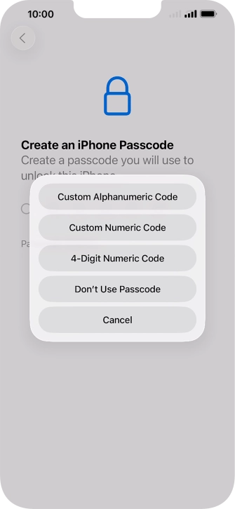 Follow the instructions on the screen to turn on use of phone lock code or press Don't Use Passcode. Follow the instructions on the screen to turn on use of phone lock code or press Don't Use Passcode.