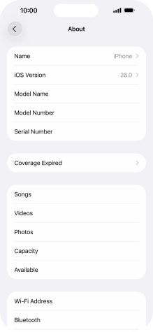Your phone's software version is displayed next to iOS Version. Your phone's software version is displayed next to iOS Version.