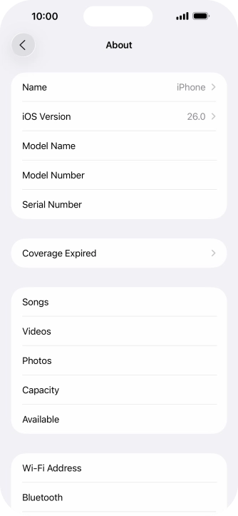 Your phone's software version is displayed next to iOS Version. Your phone's software version is displayed next to iOS Version.