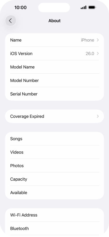 Your phone's software version is displayed next to iOS Version. Your phone's software version is displayed next to iOS Version.
