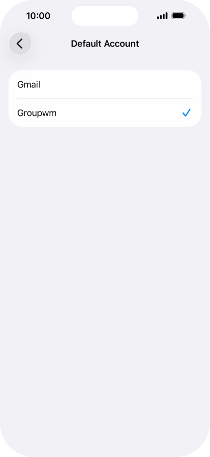 Press the required email account to select the email account as your default account. Press the required email account to select the email account as your default account.