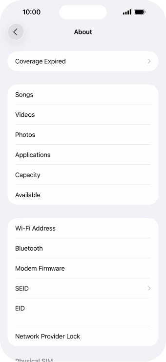 Your phone's EID number is displayed below EID. Your phone's EID number is displayed below EID.