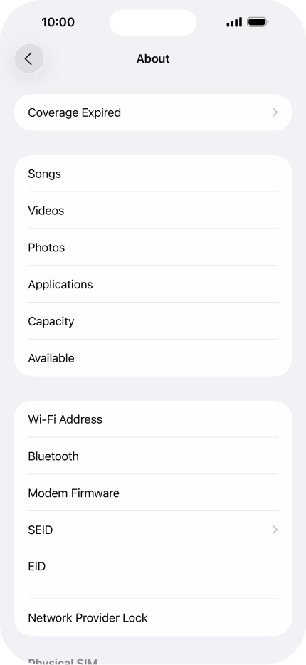 Your phone's EID number is displayed below EID. Your phone's EID number is displayed below EID.