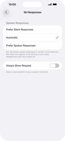 Press the required setting. Press the required setting.