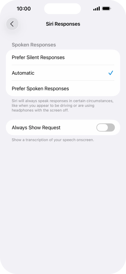 Press the required setting. Press the required setting.