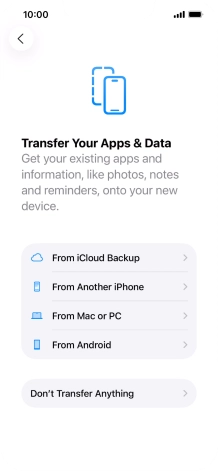 Press Don't Transfer Anything and follow the instructions on the screen to finish the activation. Press Don't Transfer Anything and follow the instructions on the screen to finish the activation.