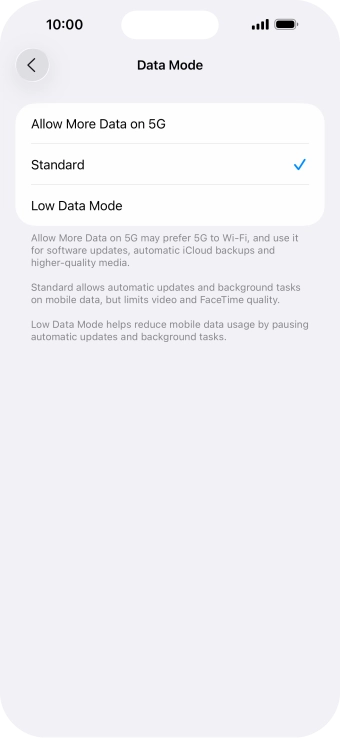 Press the required setting. Press the required setting.