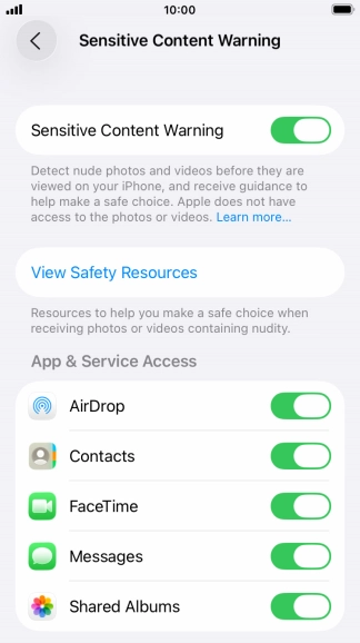 Press the indicators next to the required applications to turn the function on or off. Press the indicators next to the required applications to turn the function on or off.