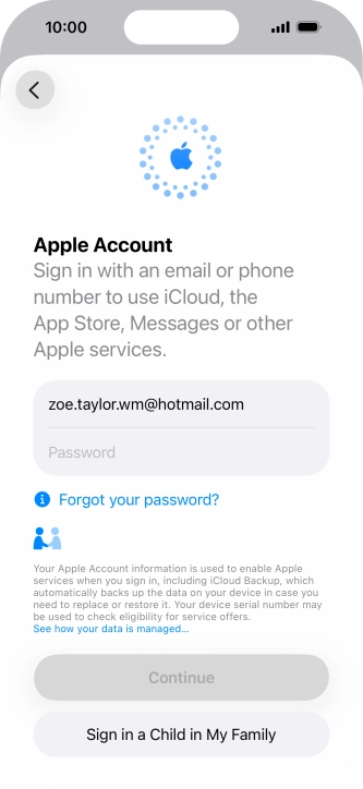 Press Password and key in the password for your Apple Account. Press Password and key in the password for your Apple Account.