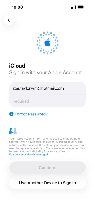 Press Required and key in the password for your Apple Account. Press Required and key in the password for your Apple Account.