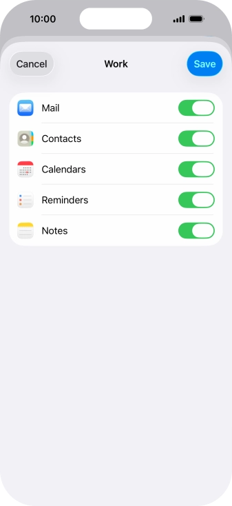 Press the indicators next to the required data types to turn synchronisation of each data type on or off. Press the indicators next to the required data types to turn synchronisation of each data type on or off.