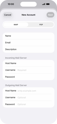 Press Username and key in the username for your email account. Press Username and key in the username for your email account.