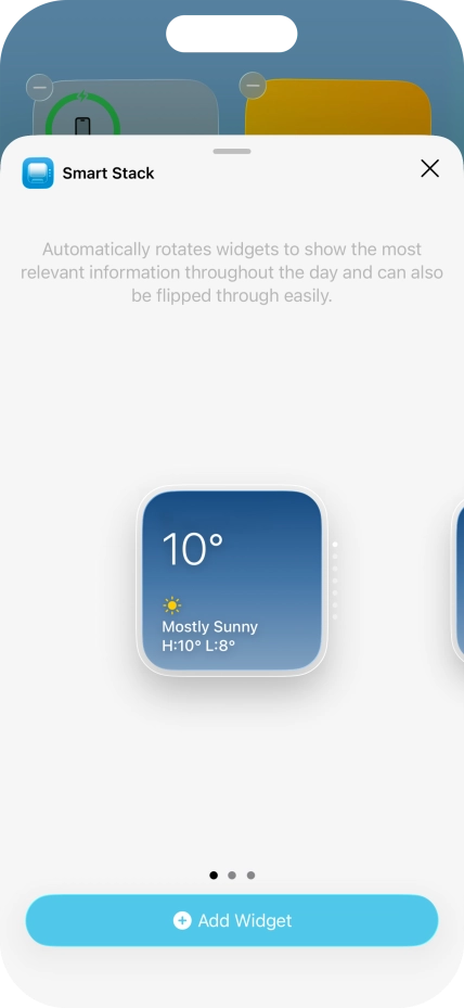 Slide your finger right or left on the screen to select the required widget size. Slide your finger right or left on the screen to select the required widget size.