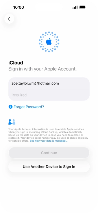 Press Required and key in the password for your Apple Account. Press Required and key in the password for your Apple Account.