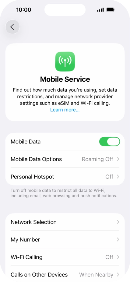 Press Mobile Data Options. Press Mobile Data Options.