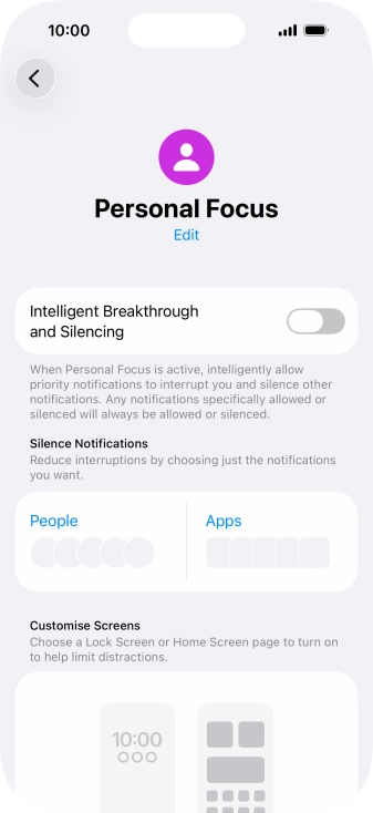 Press People and follow the instructions on the screen to select which contacts you would like to receive calls and notifications from when the selected focus mode is active. Press People and follow the instructions on the screen to select which contacts you would like to receive calls and notifications from when the selected focus mode is active.