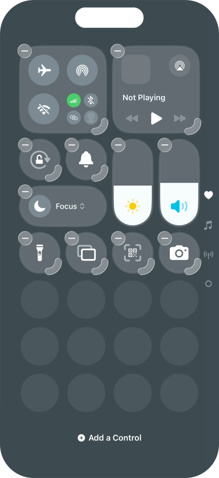 Press Add a Control and follow the instructions on the screen to add the required function to Control Centre. Press Add a Control and follow the instructions on the screen to add the required function to Control Centre.