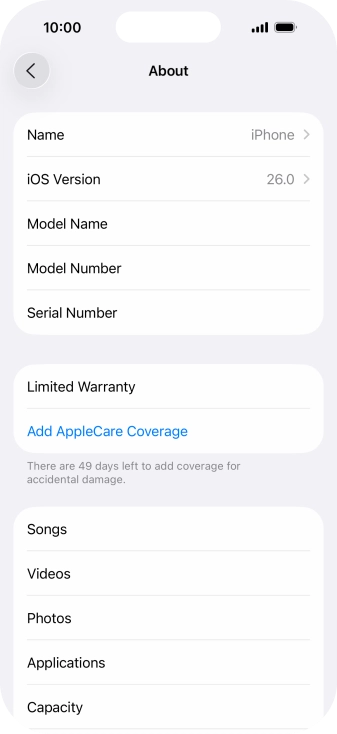 Your phone's software version is displayed next to iOS Version. Your phone's software version is displayed next to iOS Version.