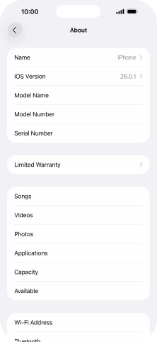Your phone's software version is displayed next to iOS Version. Your phone's software version is displayed next to iOS Version.