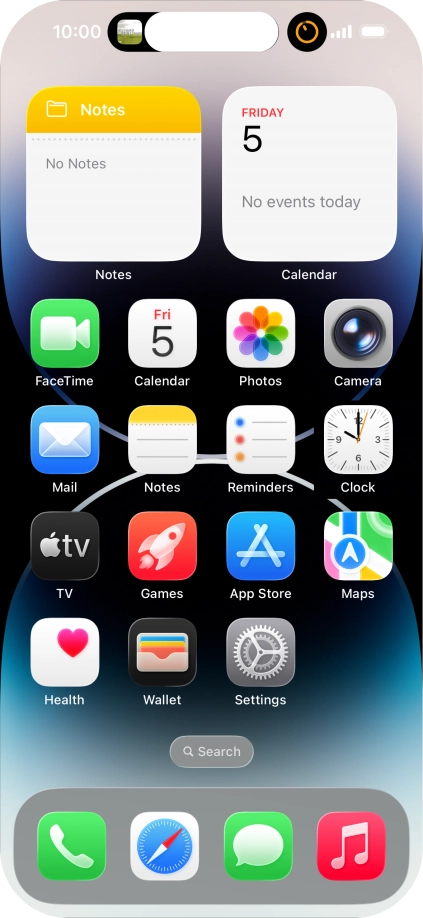 If you have a running application in Dynamic Island, it's displayed at the top of the screen. If you have a running application in Dynamic Island, it's displayed at the top of the screen.