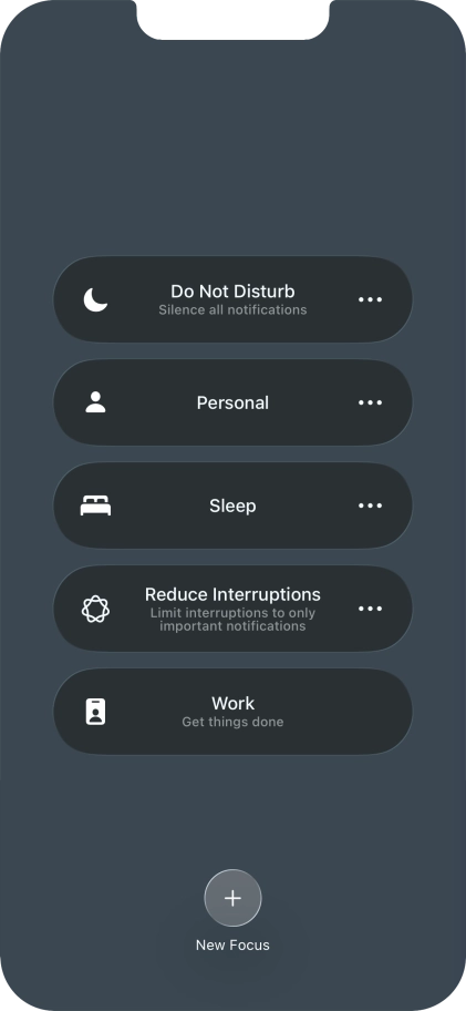 Press the required focus mode to activate or deactivate it immediately. Press the required focus mode to activate or deactivate it immediately.