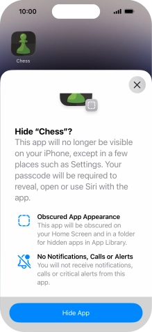 Press Hide App. Press Hide App.
