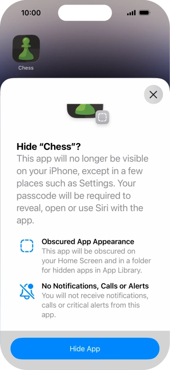 Press Hide App. Press Hide App.