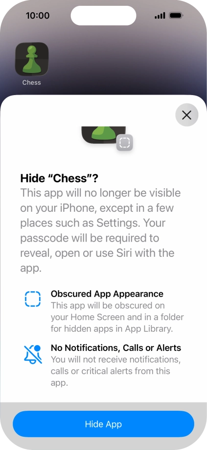Press Hide App. Press Hide App.
