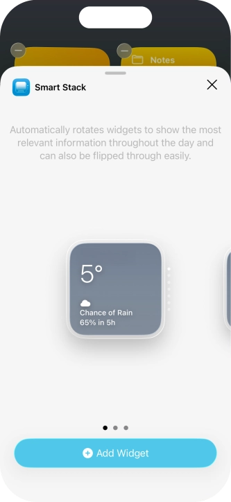 Slide your finger right or left on the screen to select the required widget size. Slide your finger right or left on the screen to select the required widget size.