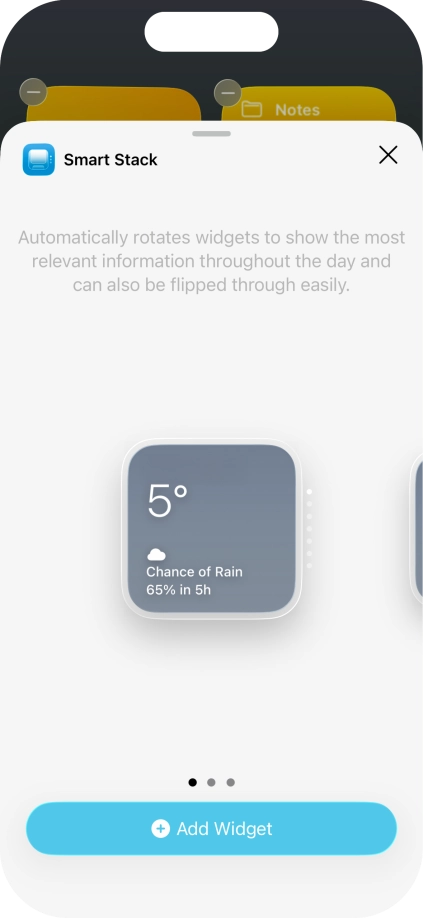 Slide your finger right or left on the screen to select the required widget size. Slide your finger right or left on the screen to select the required widget size.
