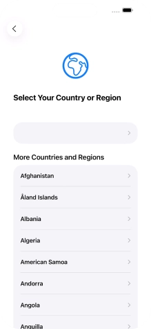 Press the required country or area. Press the required country or area.
